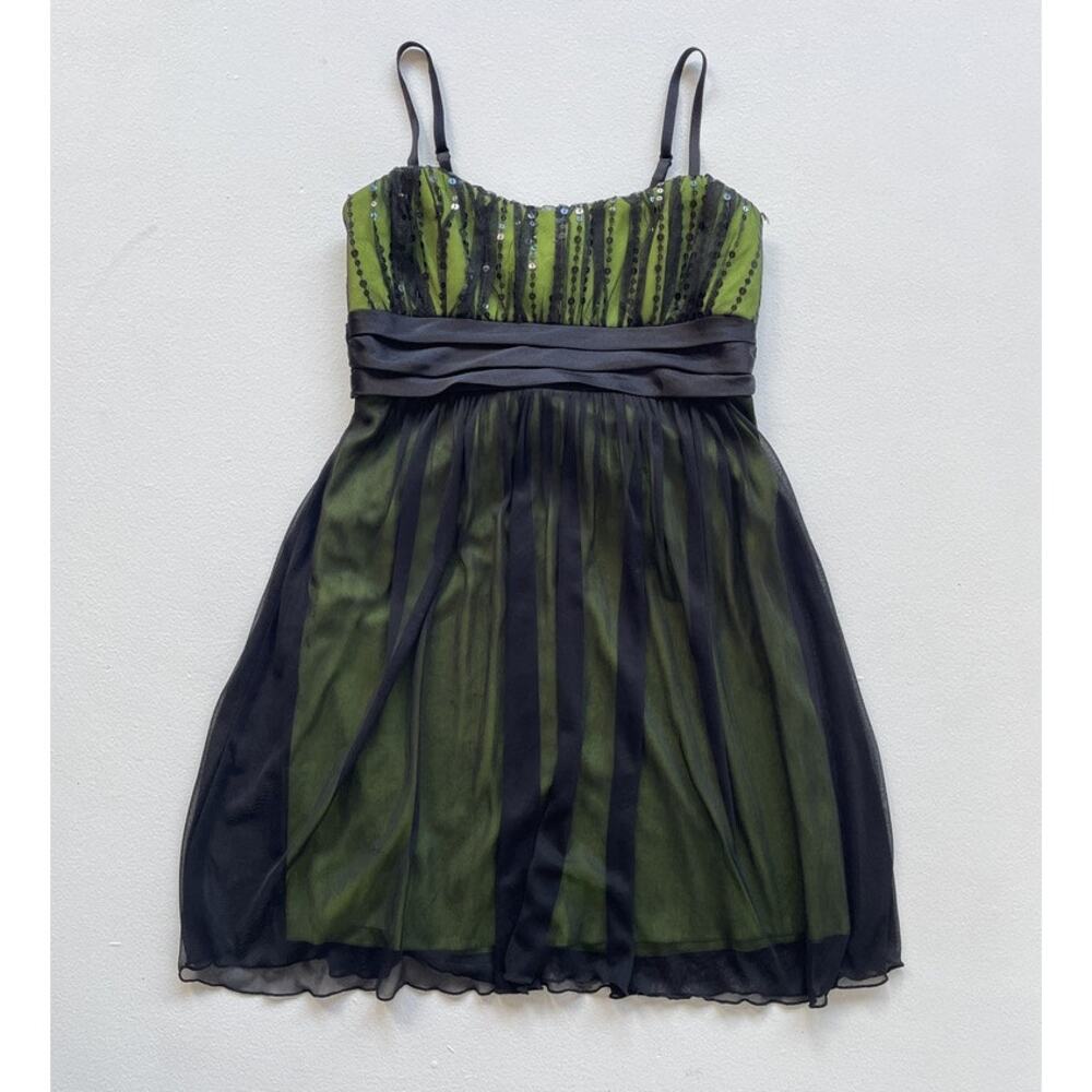 Vtg Y2K Green Babydoll Mini Whimsy Goth Dress · M · Sequined · Glam Grunge Fairy